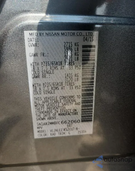 2015 Nissan Pathfinder S from USA, damaged, VIN 5N1AR2MM8FC662060